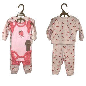 Chick Pea 4 Piece Strawberry Print Bodysuit And Pants Set Size 9-12 Months